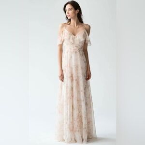 Jenny Yoo Women's Mila Floral Chiffon Gown Dress Sleeveless Blush Multi Size 0